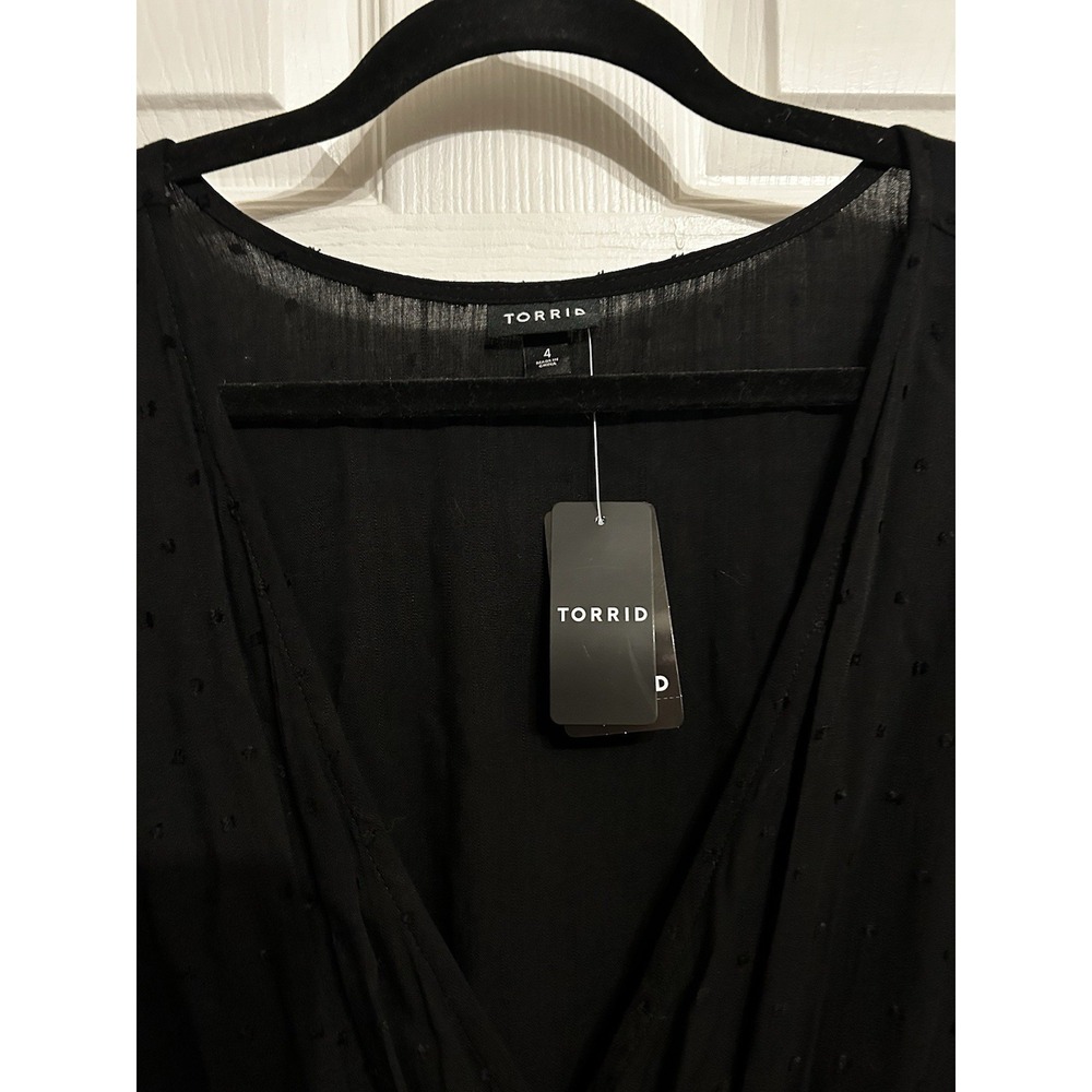 NWT Torrid 4 Dress 26 Midi Swiss Linen Surplice Wrap Dress V-Neck Wrap Tie Black - Picture 5 of 16